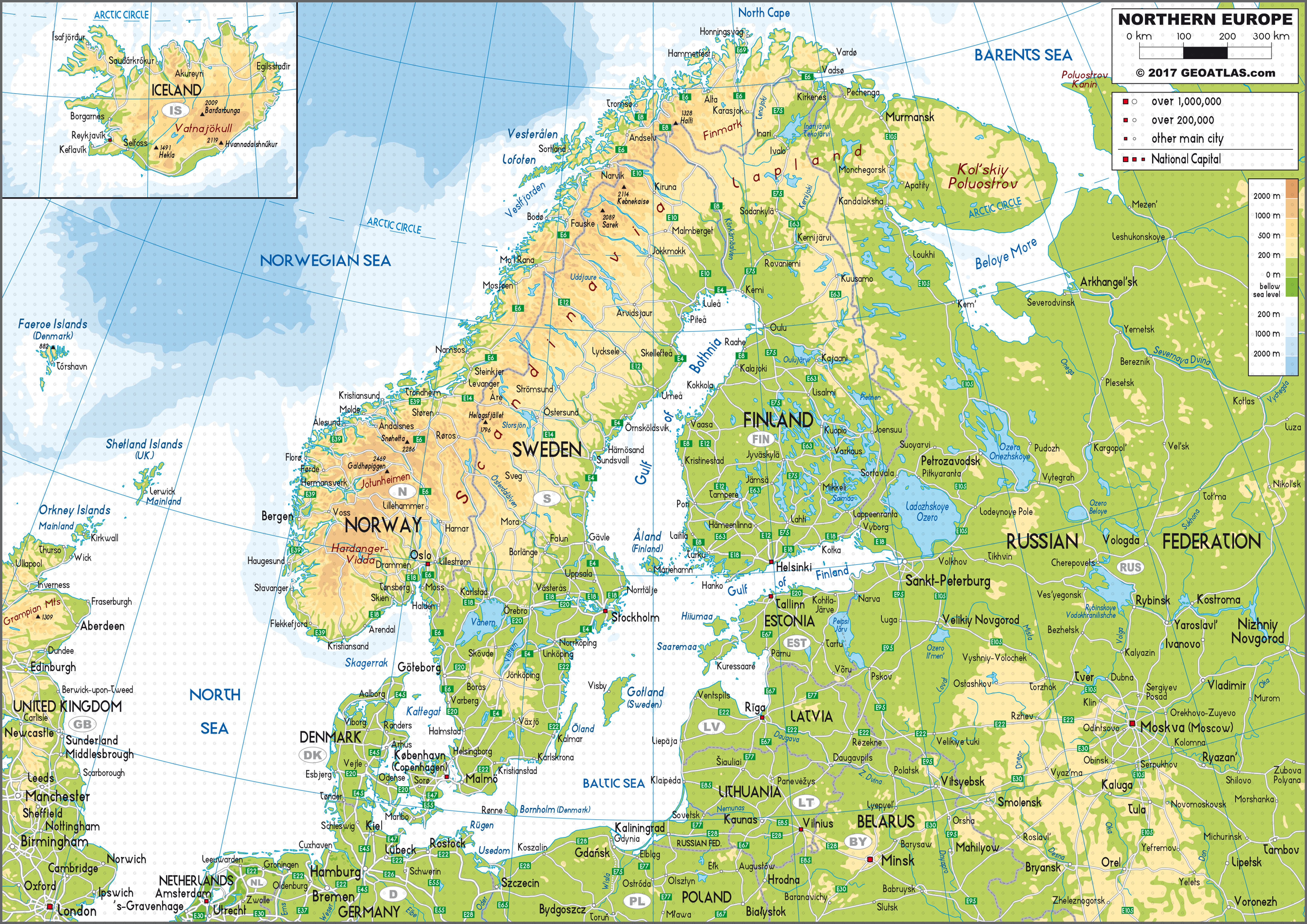 География северной европы. Физическая карта Норвегии. Рельеф Норвегии карта. Скандинавские горы на физической карте. Скандинавия физическая карта.